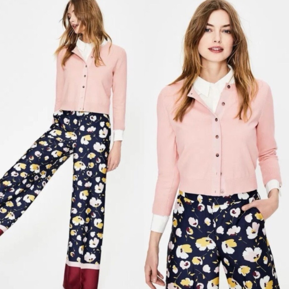 BODEN Pink Cotton Button Down Cardigan Sweater